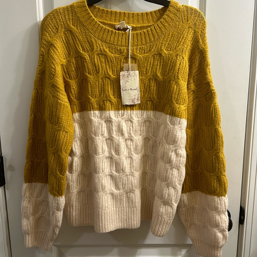BNWT Hem & Thread Mustard & White Sweater
